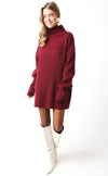 Odette Ribbed Turtle Neck Long Sleeve Sweater Dress - Burgundy