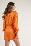 Frida Satin Collared Ruched Mini Dress - Orange
