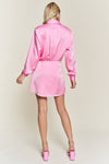 Frida Satin Collared Ruched Mini Dress - Pink