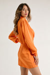 Frida Satin Collared Ruched Mini Dress - Orange