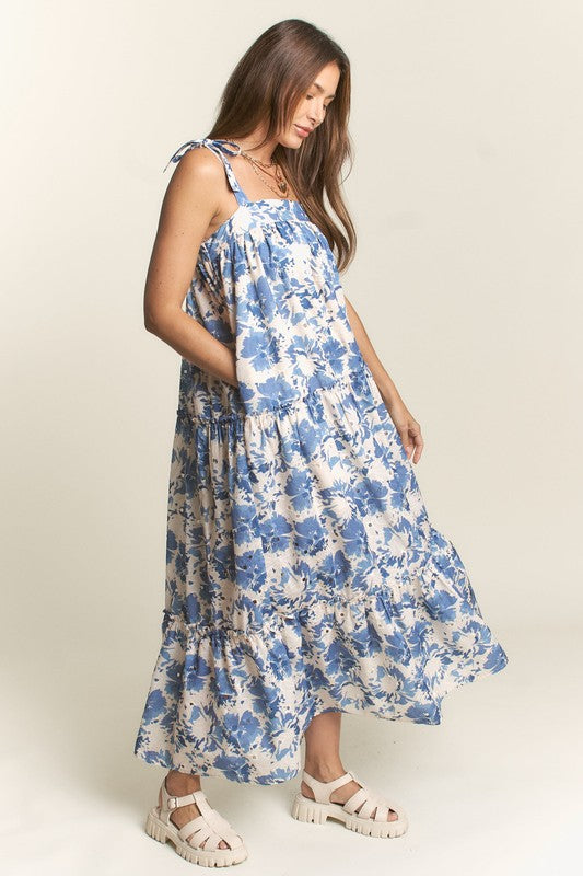 Tiffany Eyelet Floral Tiered Shoulder Tie Maxi Dress - Blue Girls Will Be Girls Tiffany Eyelet Floral Tiered Shoulder Tie Maxi Dress - Blue Girls Will Be Girls