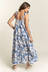 Tiffany Eyelet Floral Tiered Shoulder Tie Maxi Dress - Blue