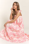 Tiffany Eyelet Floral Tiered Shoulder Tie Maxi Dress - Pink