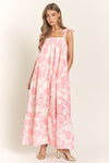 Tiffany Eyelet Floral Tiered Shoulder Tie Maxi Dress - Pink