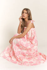 Tiffany Eyelet Floral Tiered Shoulder Tie Maxi Dress - Pink