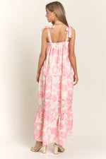 Tiffany Eyelet Floral Tiered Shoulder Tie Maxi Dress - Pink