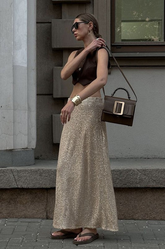 Peggie Sequin Maxi Skirt - Gold