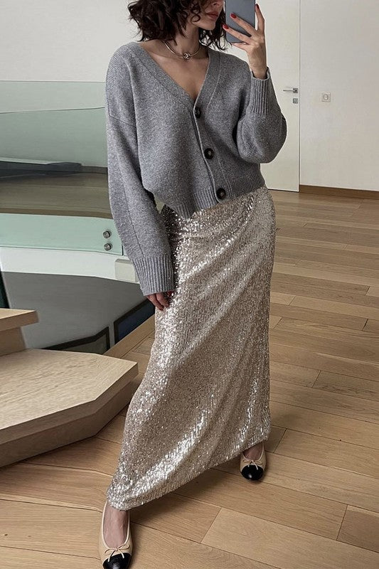 Peggie Sequin Maxi Skirt - Silver