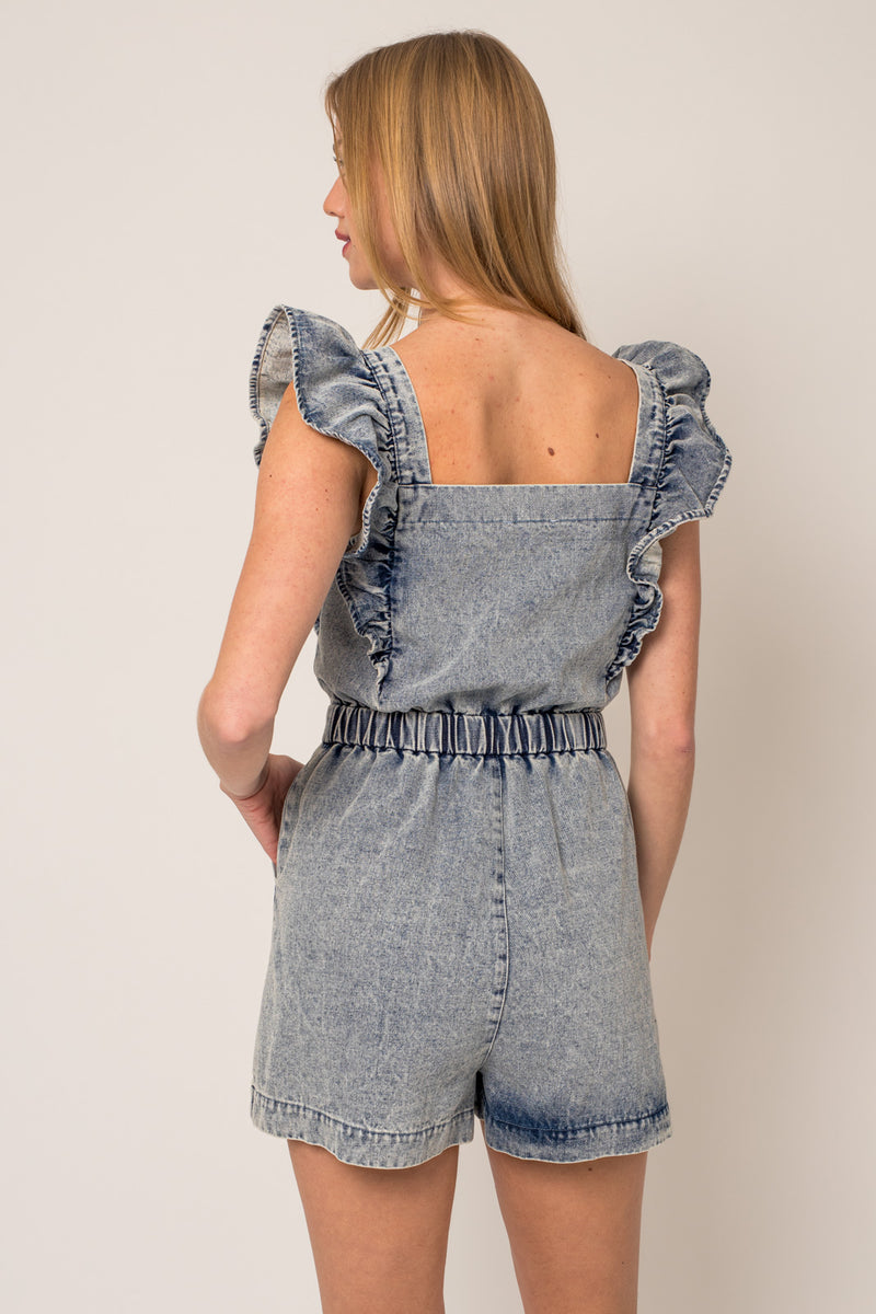 Myla Ruffle Denim Romper