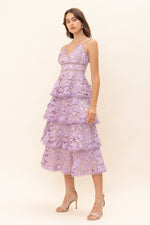 Jinessa Tiered Lace Midi Dress - Purple