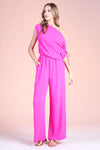 Fiora Asymmetrical Off The Shoulder Jumpsuit - Fuchsia