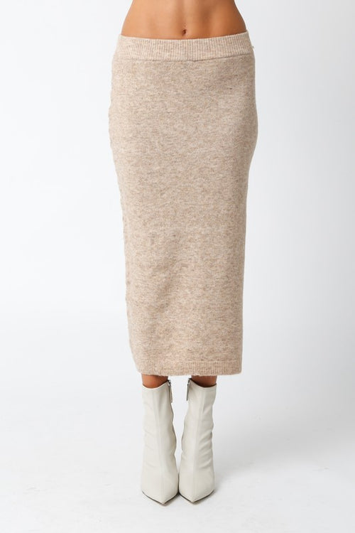 Cheryl Knit Crop Top & Midi Skirt Set - Khaki