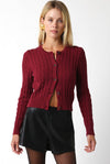 Sariah Cable Knit Sweater Cardigan - Burgundy