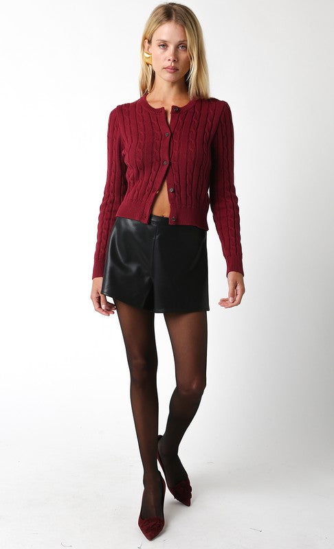 Sariah Cable Knit Sweater Cardigan - Burgundy