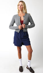 Sariah Cable Knit Sweater Cardigan - Heather Grey