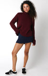 Shelly Mock Neck Long Sleeve Knit Sweater - Burgundy