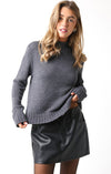 Shelly Mock Neck Long Sleeve Knit Sweater - Charcoal