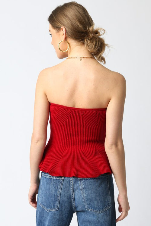 Cassie Strapless Knit Peplum Top - Crimson Red
