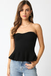 Cassie Strapless Knit Peplum Top - Black