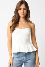 Cassie Strapless Knit Peplum Top - White