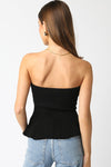 Cassie Strapless Knit Peplum Top - Black
