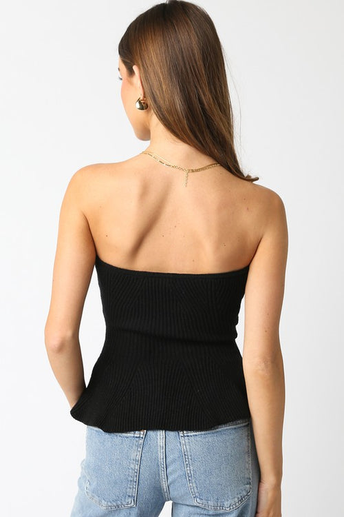 Cassie Strapless Knit Peplum Top - Black