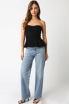 Cassie Strapless Knit Peplum Top - Black