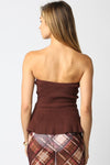 Cassie Strapless Knit Peplum Top - Brown