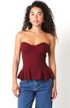 Cassie Strapless Knit Peplum Top - Burgundy