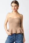 Cassie Strapless Knit Peplum Top - Taupe