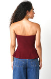 Cassie Strapless Knit Peplum Top - Burgundy