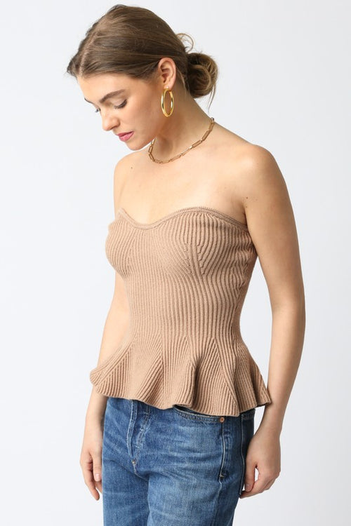 Cassie Strapless Knit Peplum Top - Taupe