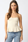 Cassie Strapless Knit Peplum Top - Ecru