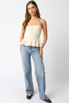Cassie Strapless Knit Peplum Top - Ecru