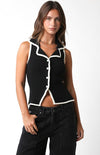 Darla Contrast Sweater Vest Top - Black/Cream