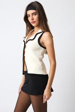 Darla Contrast Sweater Vest Top - Cream/Black