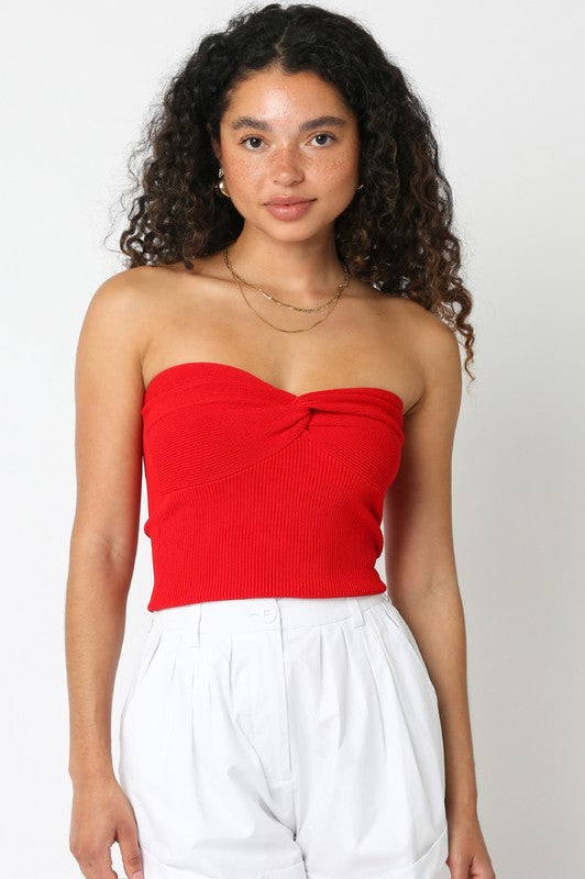 Fernie Strapless Knit Top - Red