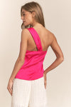 Maddie Satin One Shoulder Top - Pink