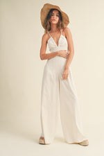 Abena Washed Plunge Neckline Tie Back Jumpsuit