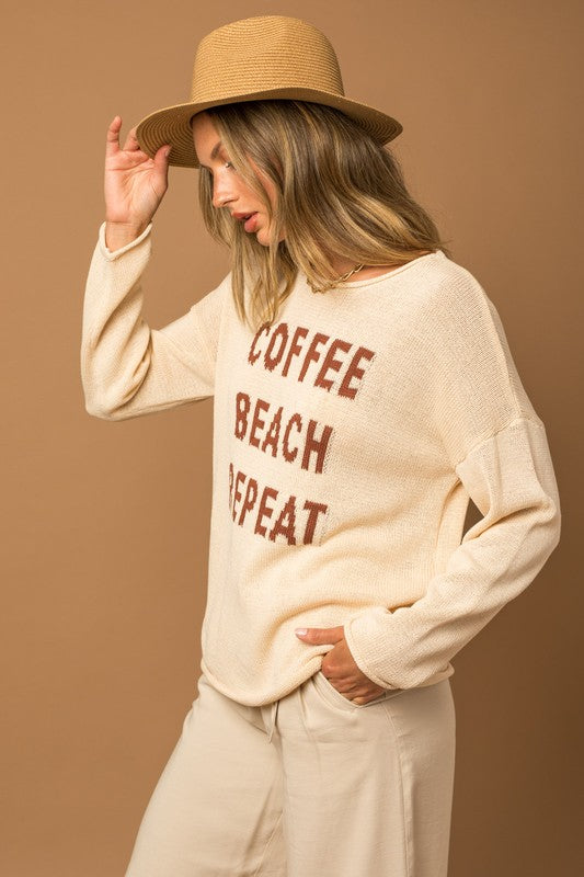 "Coffee Beach Repeat" Light Weight Sweater Top