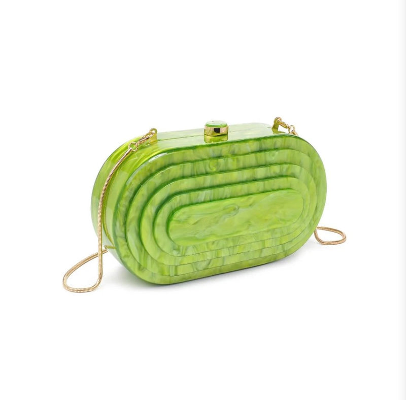 Shanti Acrylic Oval Clutch - Citron