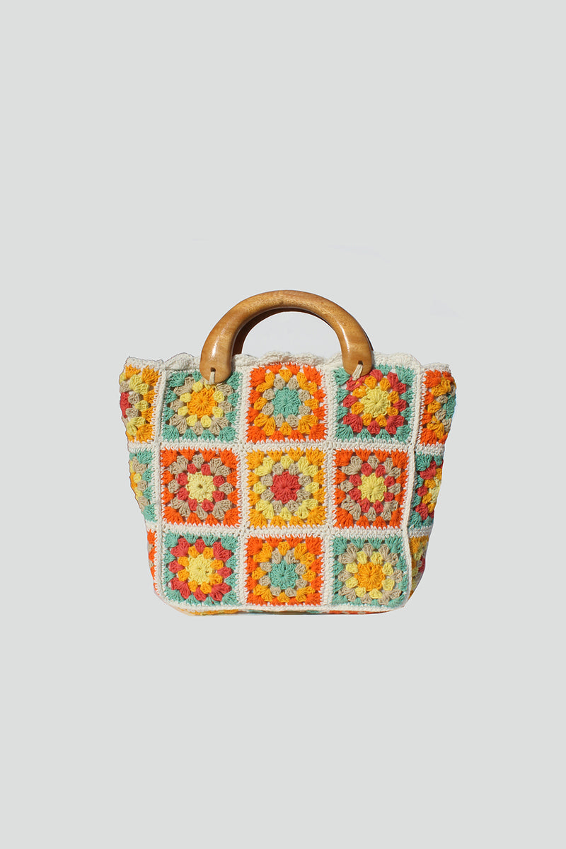 Cynna Wood Handle Crochet Tote Bag
