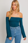 Erika Off The Shoulder Long Sleeve Bodysuit - Teal