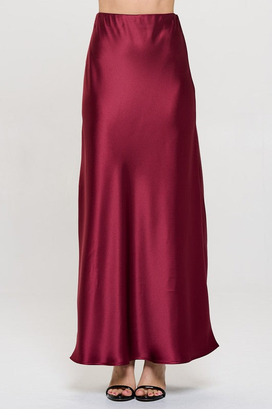 Ember Satin Silky Midi Skirt - Burgundy