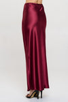 Ember Satin Silky Midi Skirt - Burgundy