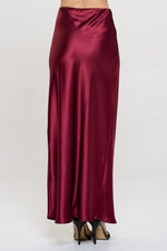 Ember Satin Silky Midi Skirt - Burgundy