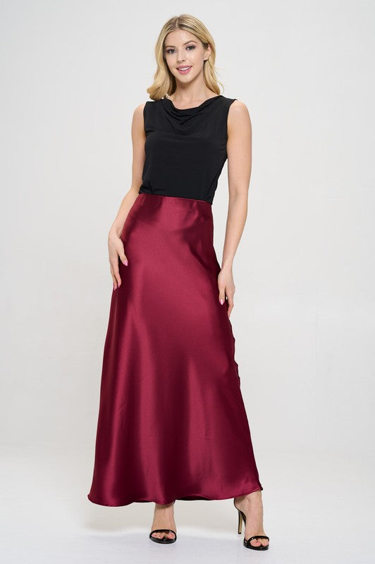 Ember Satin Silky Midi Skirt - Burgundy