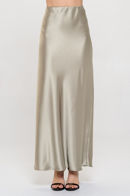 Ember Satin Silky Midi Skirt - Sage