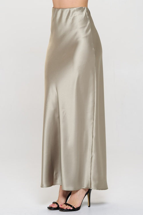 Ember Satin Silky Midi Skirt - Sage