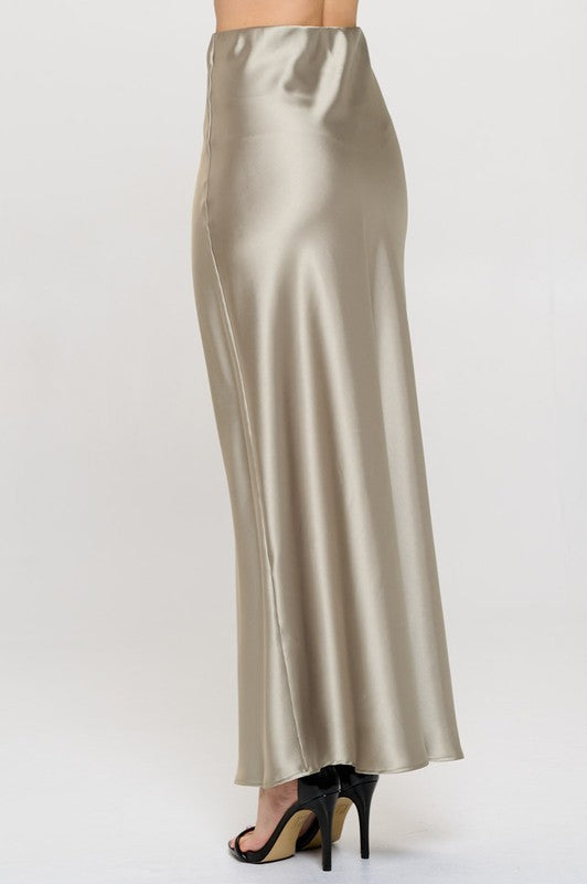 Ember Satin Silky Midi Skirt - Sage